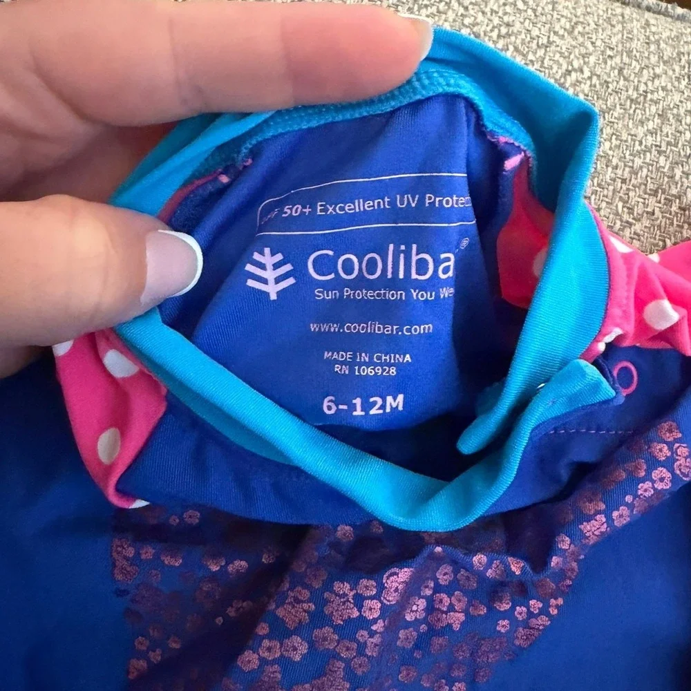 Coolibar Baby Girls 6-12M Beach One Piece Full Coverage Pink and Blue Swim Suit